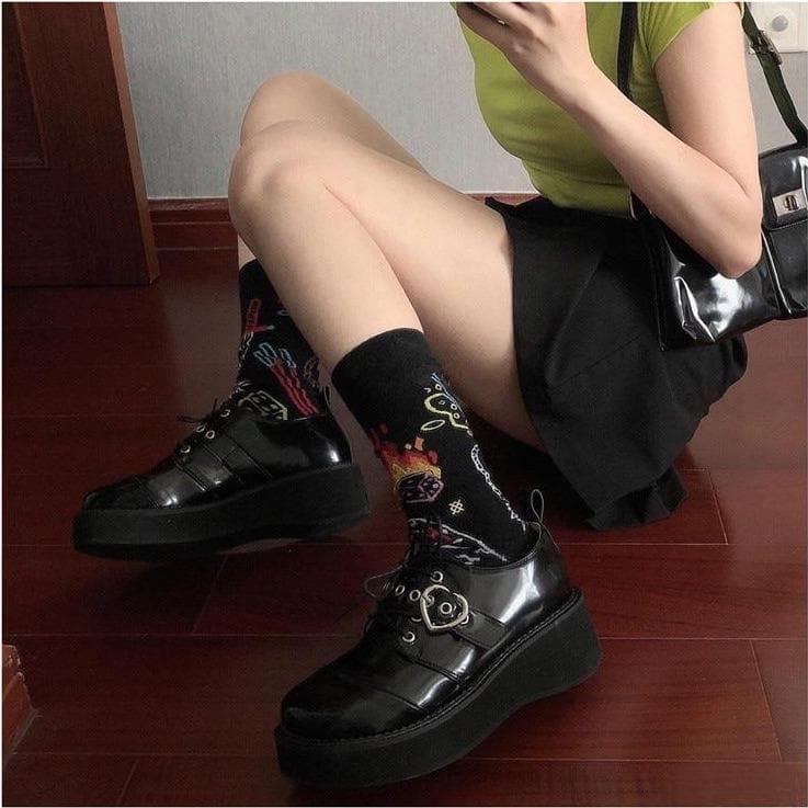 Harajuku Punk Lace-up Buckle Strap Platform Wedge Shoes