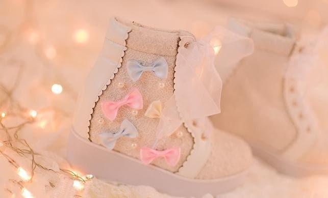 White/Pink Winter Candy Bowknot Lace Elevator shoes High-top Sneakers