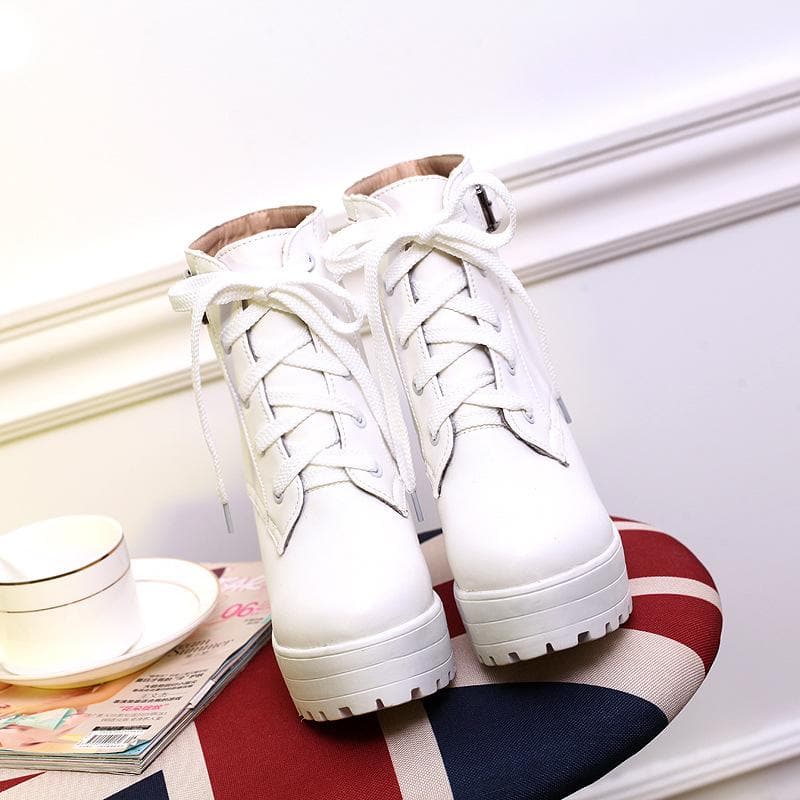 Fashion Buckle Plus Lacing 3 Colors High Heel Martin Boots