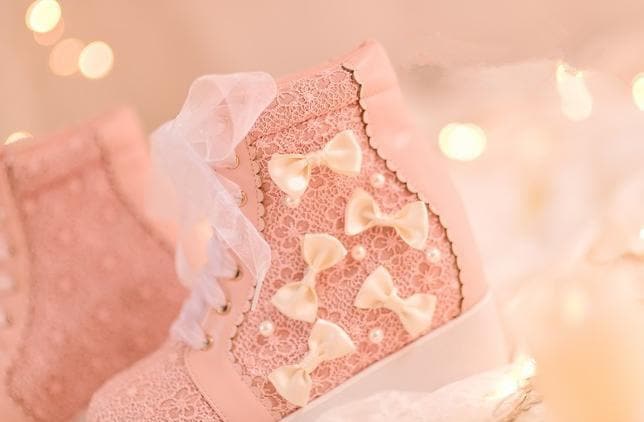 White/Pink Winter Candy Bowknot Lace Elevator shoes High-top Sneakers