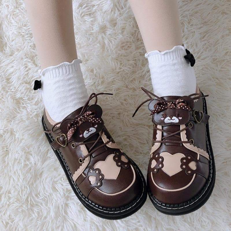 Cute Bear Lace Up Lolita Mary Janes Shoes