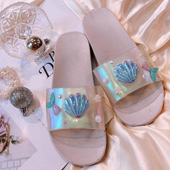 Black/Silver Hologram Mermaid Scallop Slippers