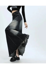 Faded Black Maxi Denim Skirt