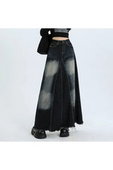 Faded Black Maxi Denim Skirt