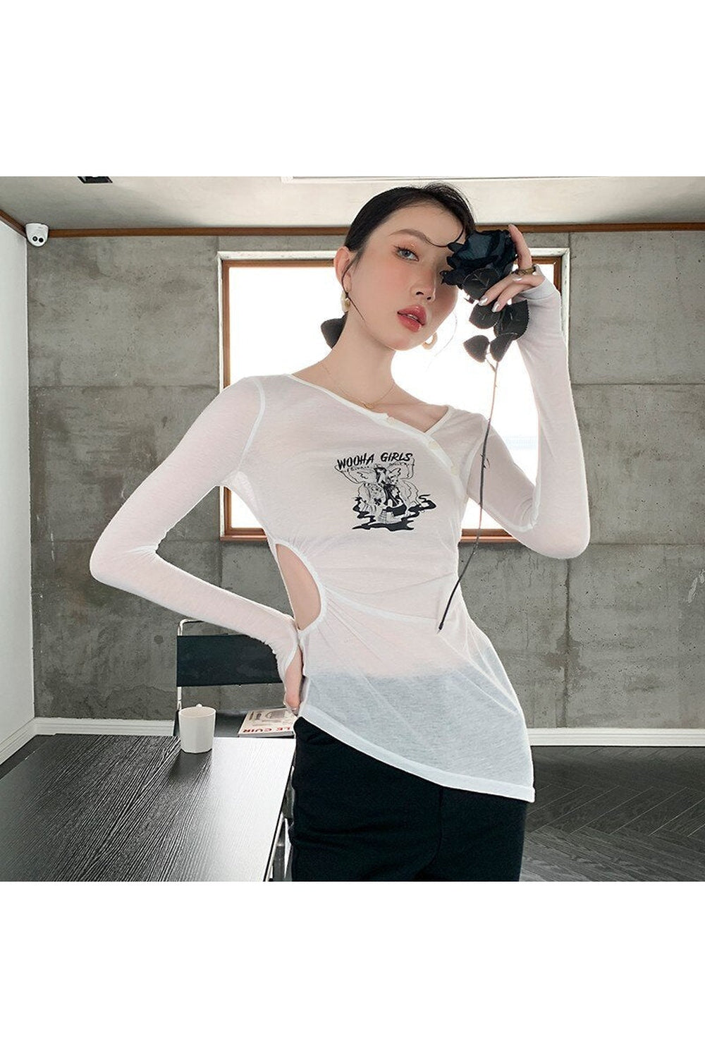 Fairy Irregular Long Sleeve Slim T-shirt