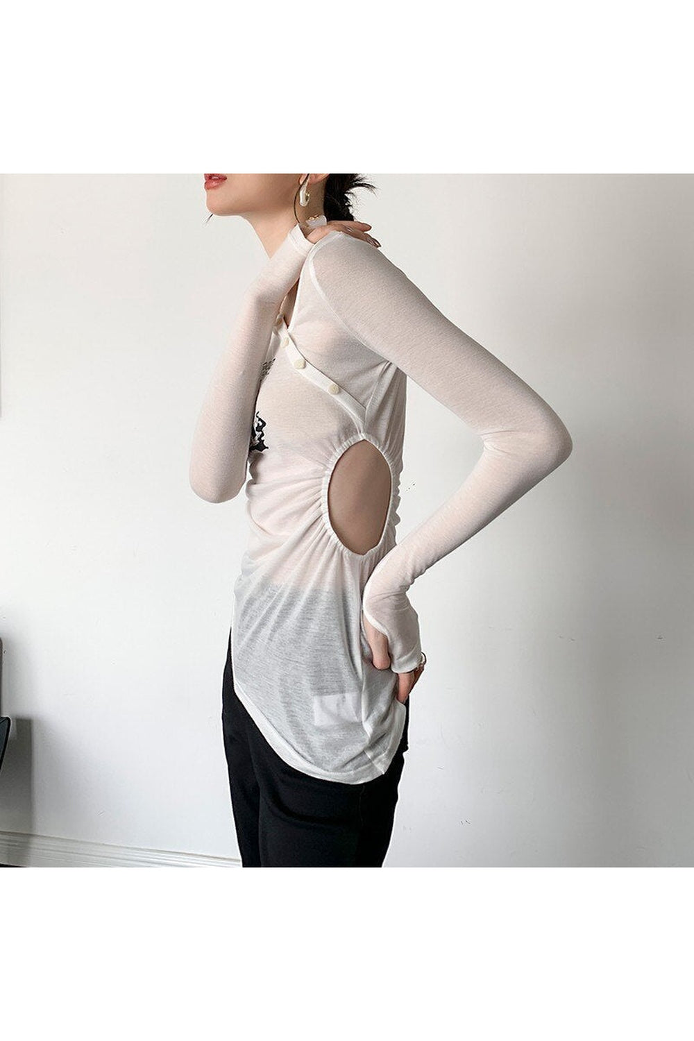 Fairy Irregular Long Sleeve Slim T-shirt