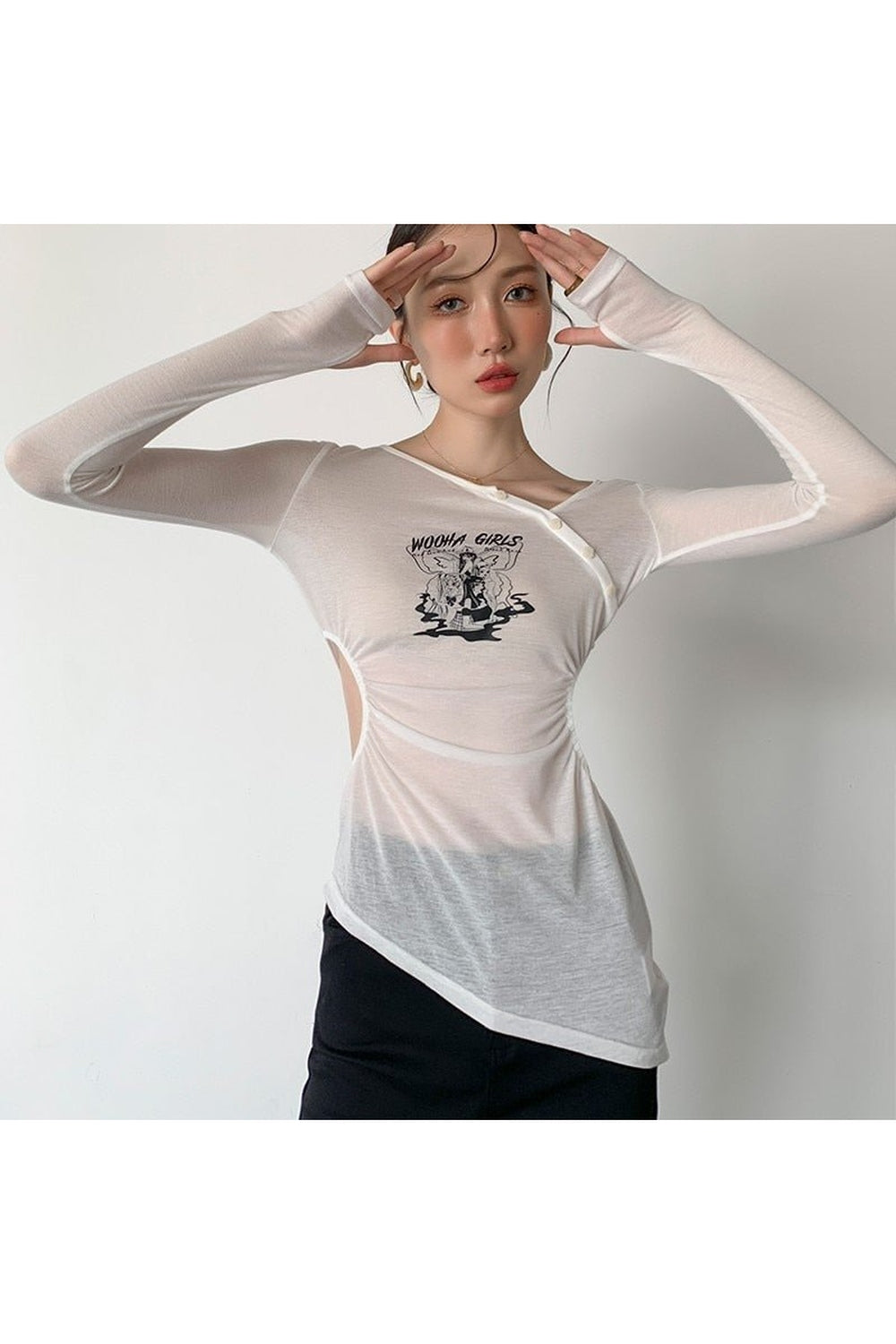 Fairy Irregular Long Sleeve Slim T-shirt