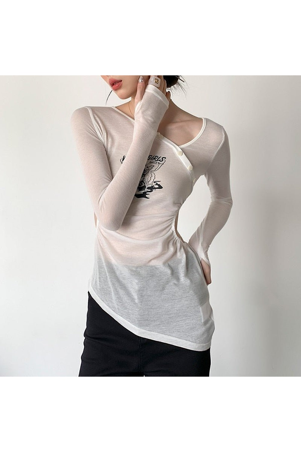 Fairy Irregular Long Sleeve Slim T-shirt