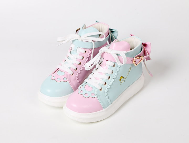 Sweet Pastel Color Kawaii Bowknot Heart High-top Shoes BE517