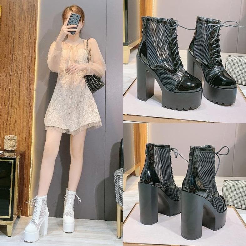 Hollow Mesh High Heel Platform Boots