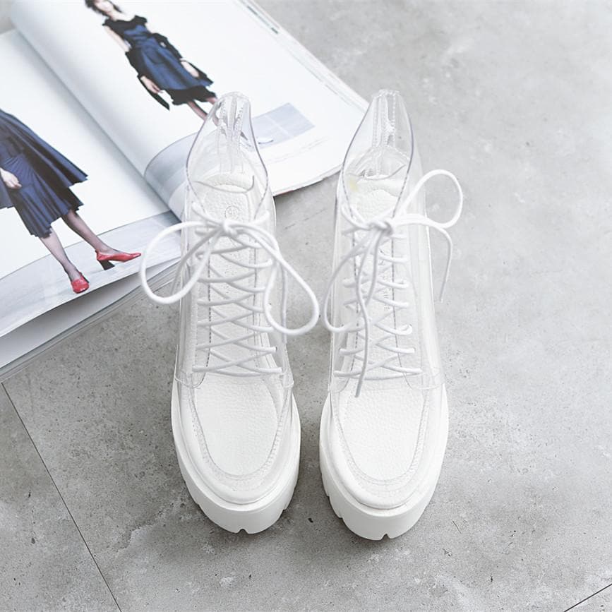 Transparent High-Heeled Platform Boots