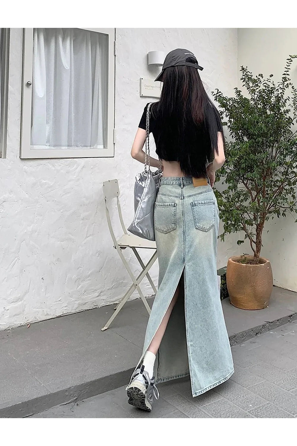 Fish Tail Long Denim Skirt