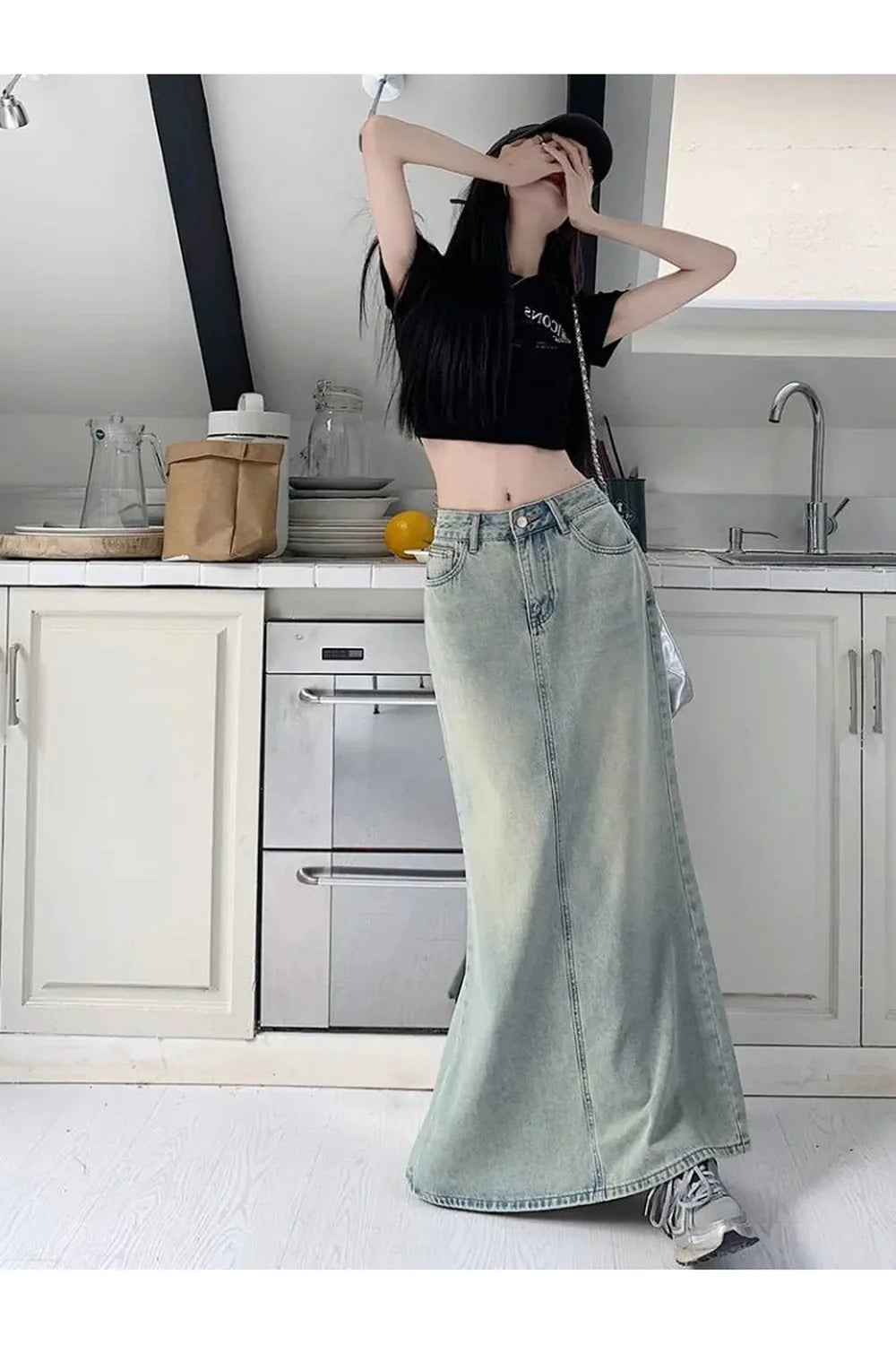 Fish Tail Long Denim Skirt