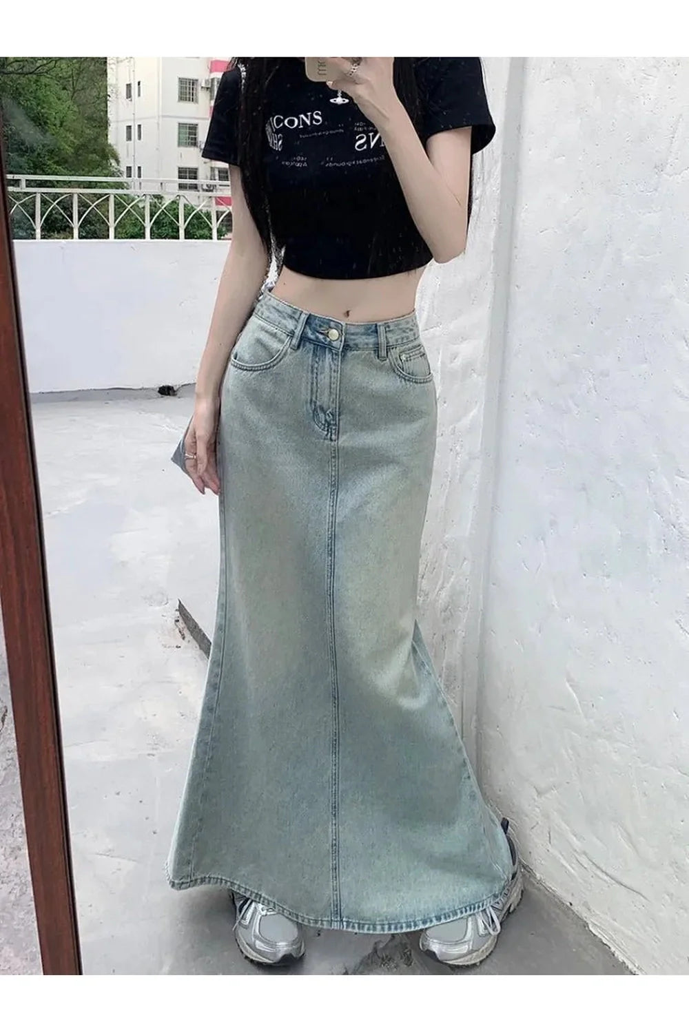 Fish Tail Long Denim Skirt