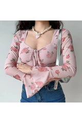 Floral Bell Sleeve Crop Top