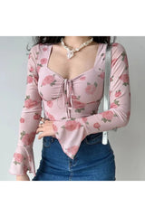 Floral Bell Sleeve Crop Top