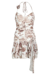 Mini-robe ras du cou fleurie