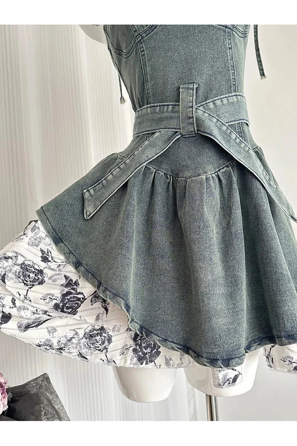 Floral Denim Flare Dress