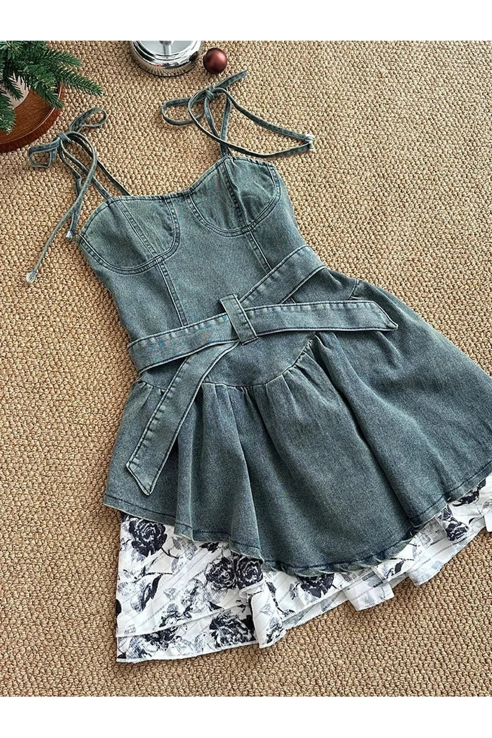 Floral Denim Flare Dress