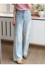 Fall Floral Dream Wide-Leg Jeans