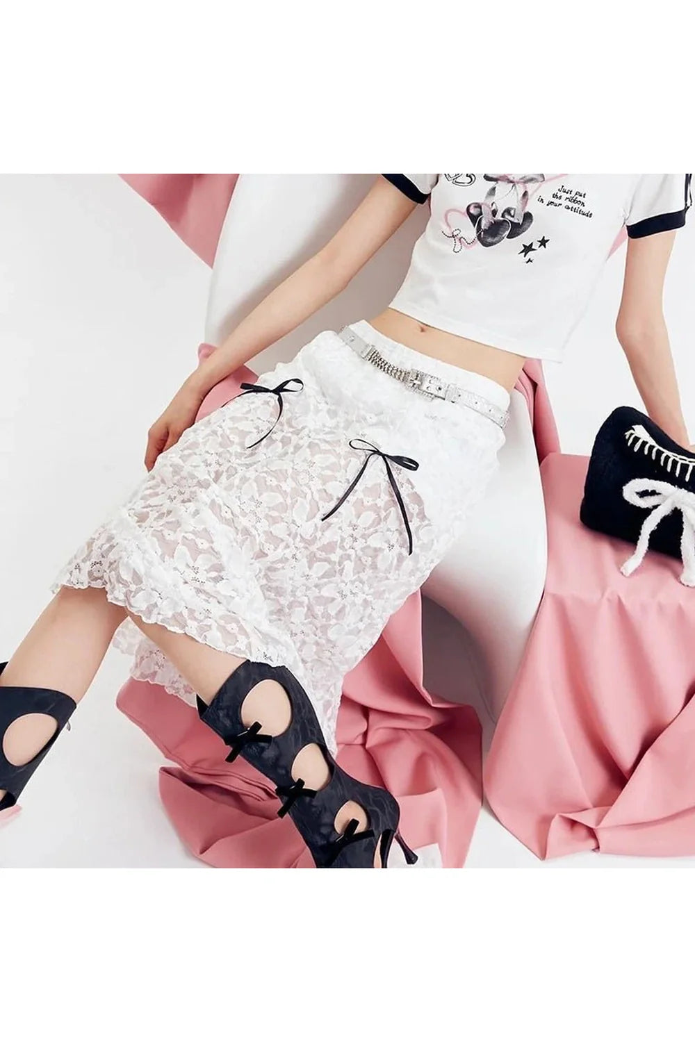 Floral Lace Mesh Long Skirt