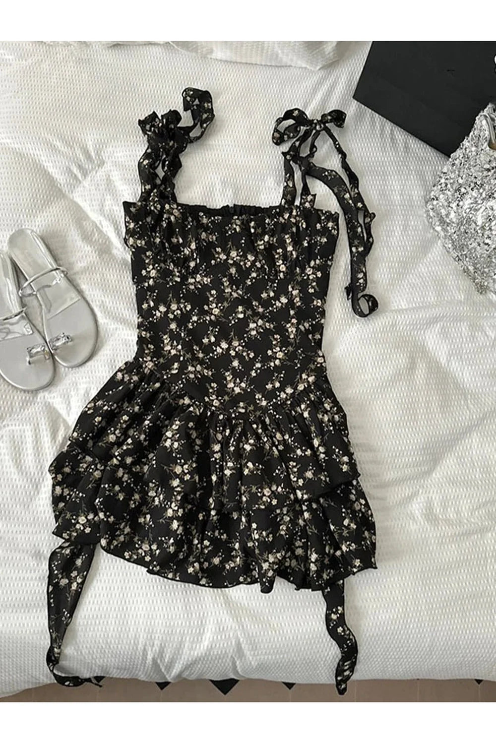 Floral Ruffle Tie-Strap Dress