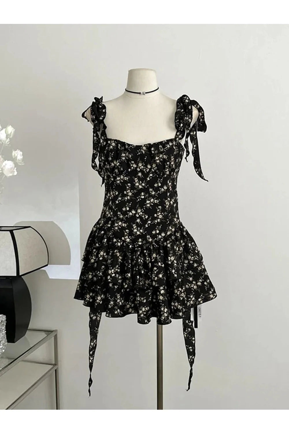 Floral Ruffle Tie-Strap Dress