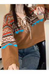 Forest Fair Isle Lace-Up Sweater