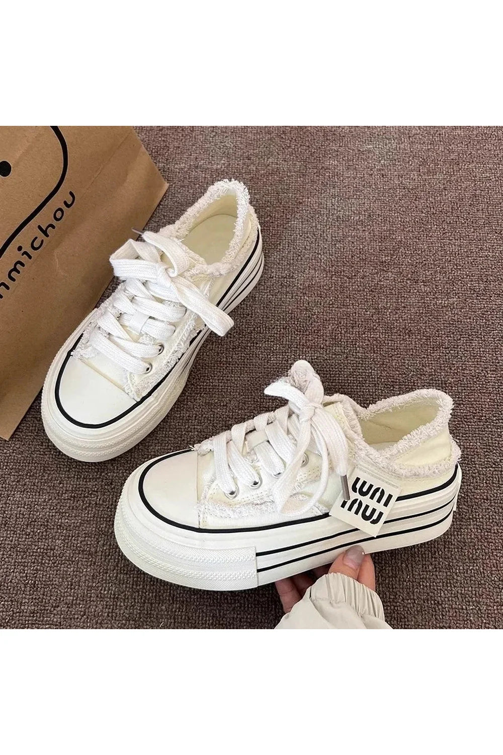 Frayed Canvas Platform Sneakers