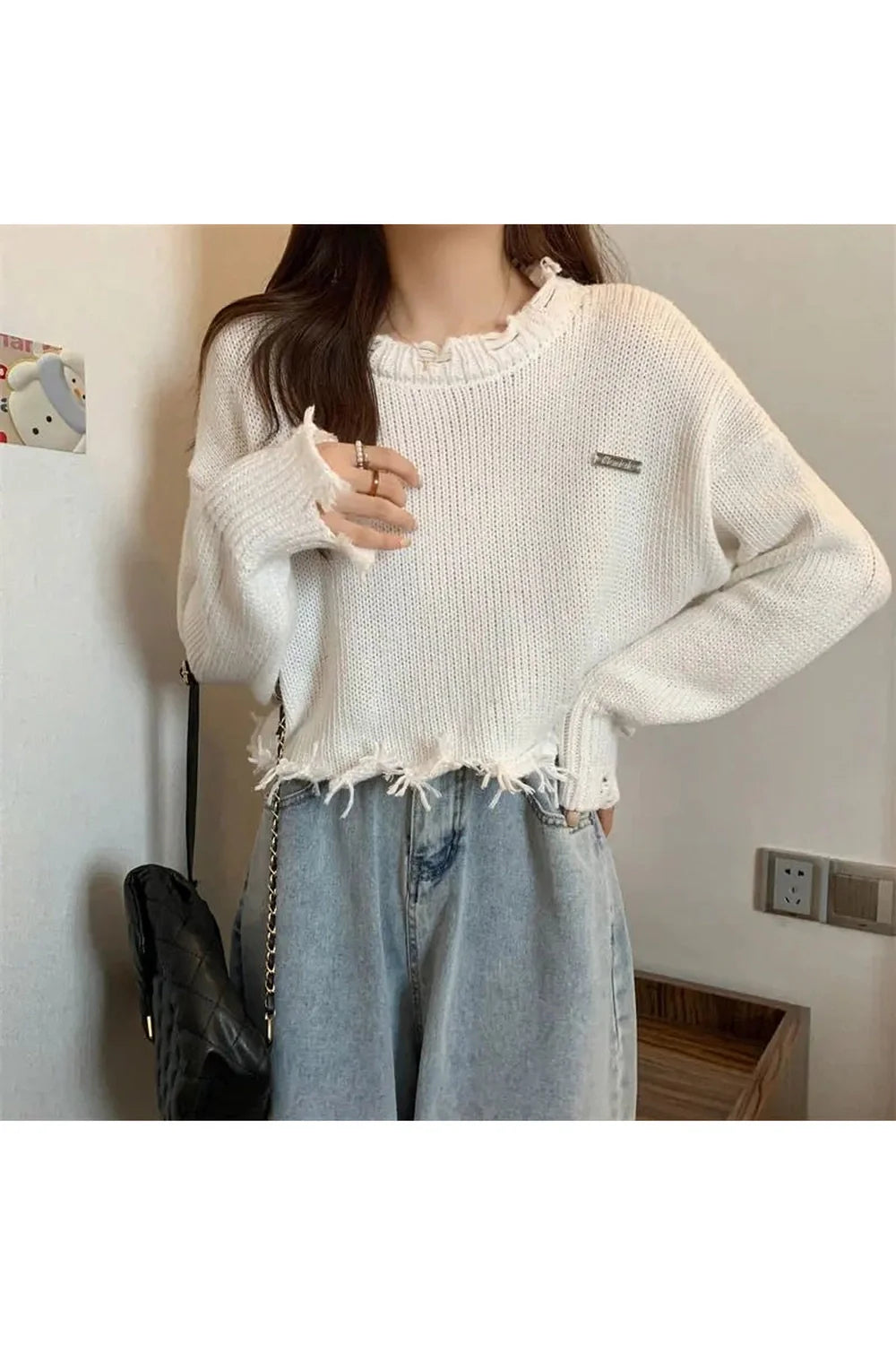 Fall Frayed Cotton Cloud Sweater