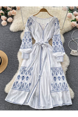 French Style Long Sleeve Embroidered Dress