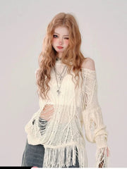 Frosted Whisper Frayed Sweater