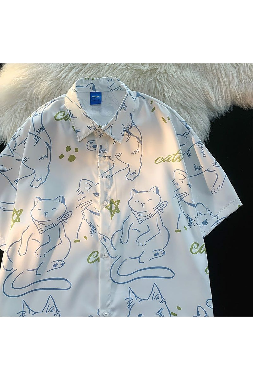 Fun Cartoon Cat Print Summer Shirt