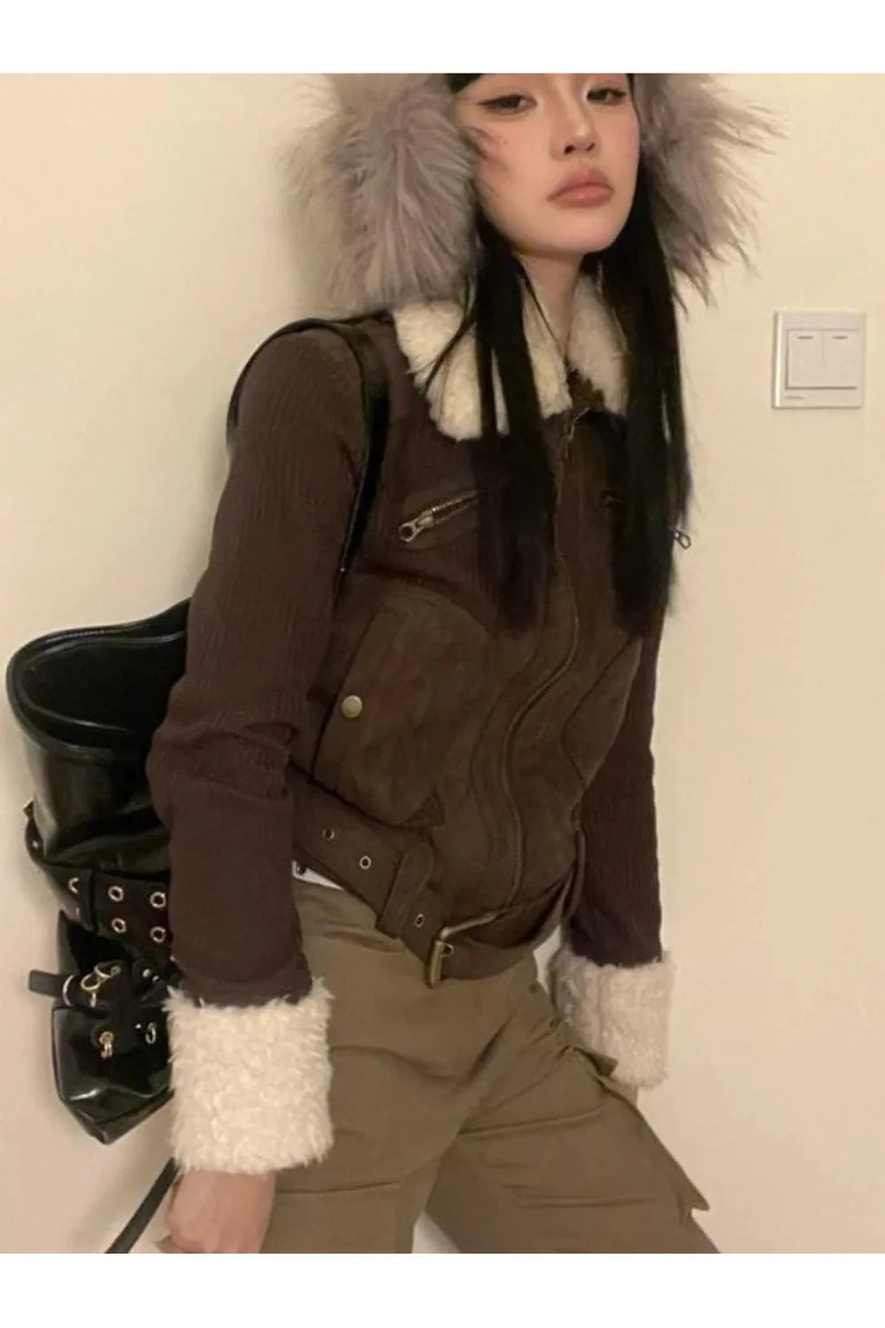 Furry Aviator Bomber Jacket