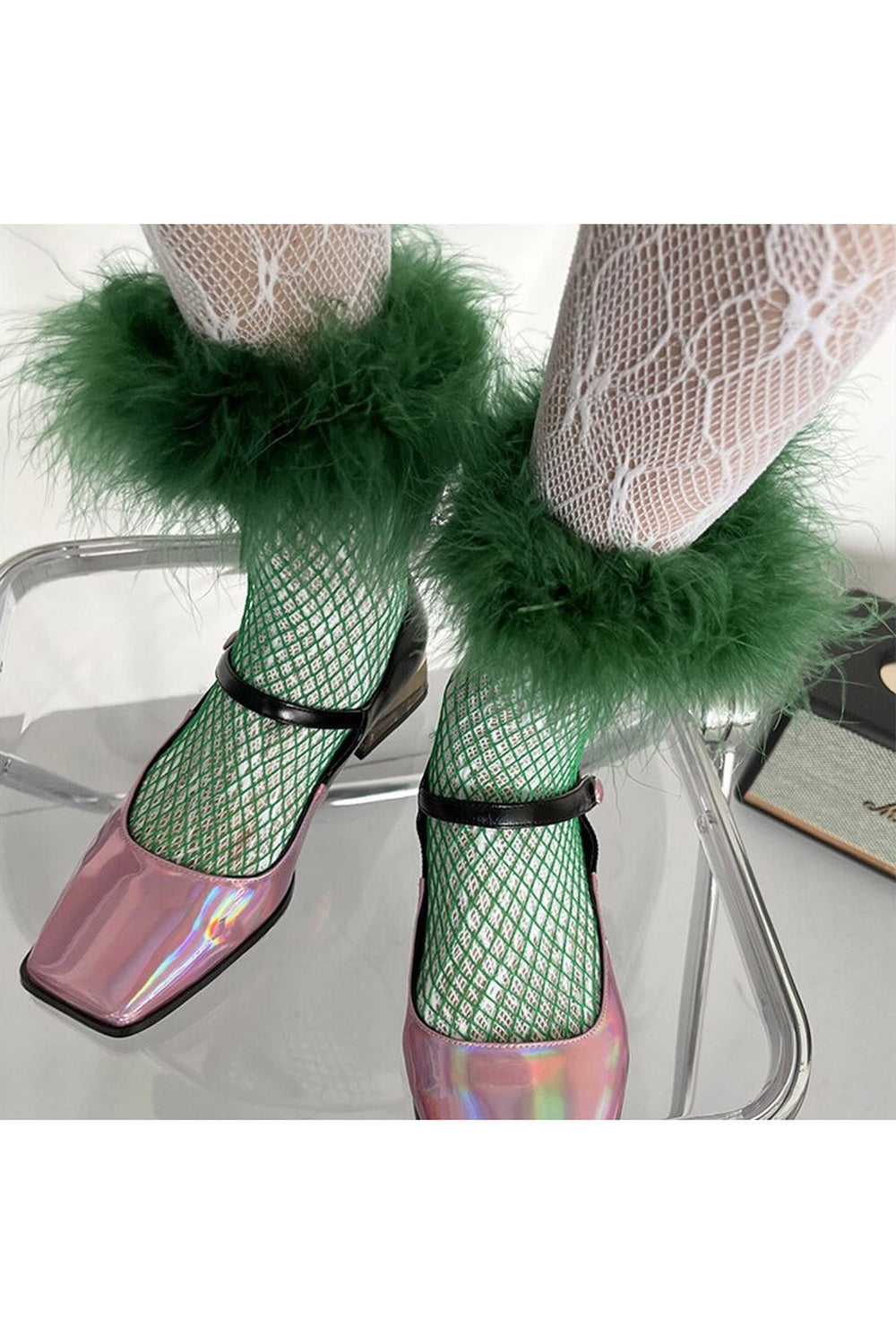 Furry Fishnet Party Socks