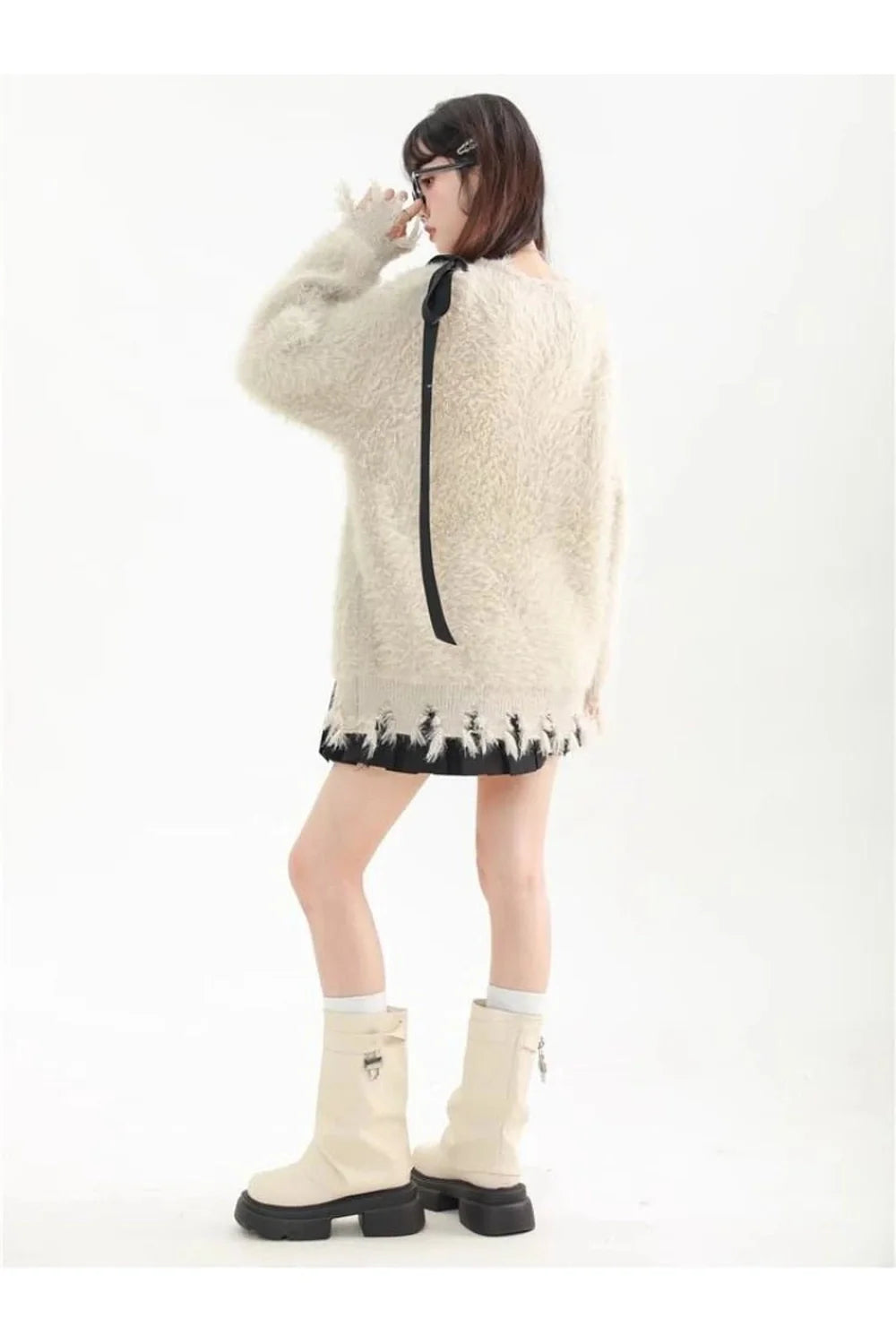 Fuzzy Butterfly Distressed Sweater