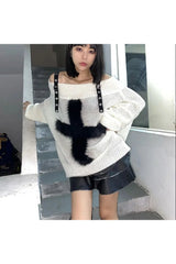 Fuzzy Strap Off-Shoulder Sweater