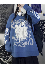 Fall Ghost Print Knitted Sweater