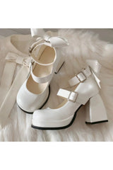 Glossy Bow Accent Platform Shoes