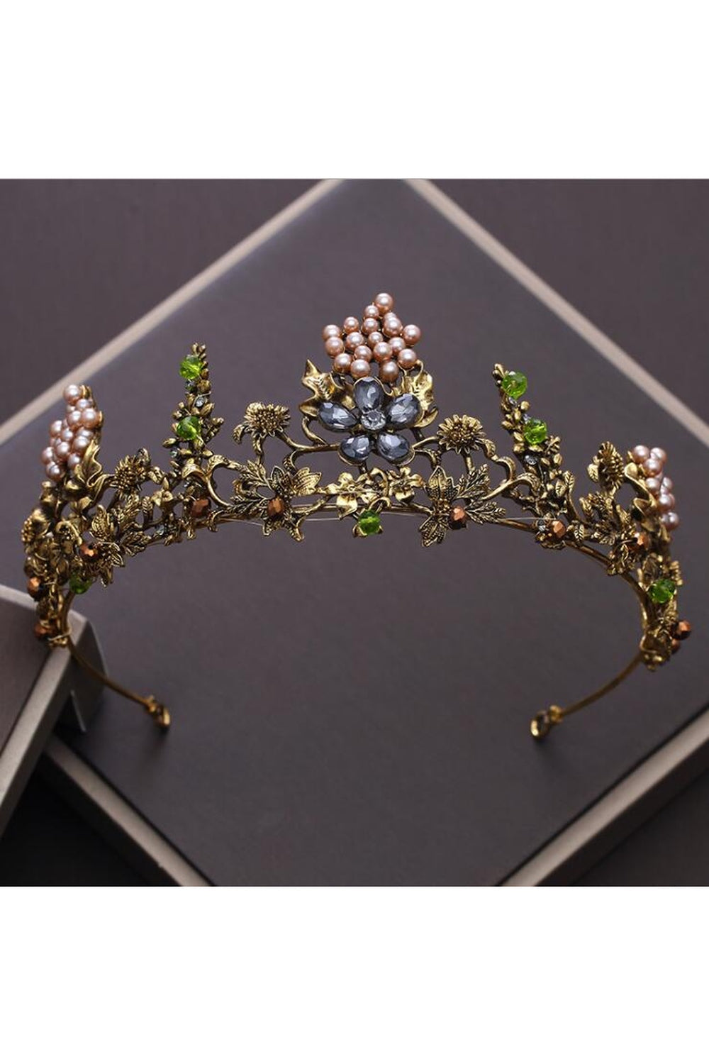 Gold Color Crystal Flowers Crown