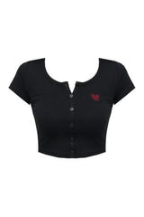 Goth Heart Embroidery Crop Top