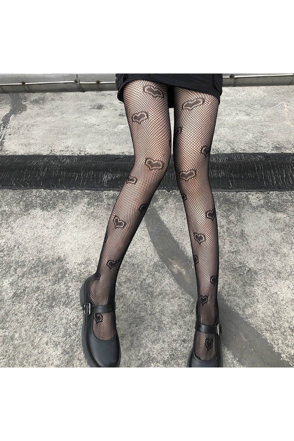 Goth Heart Pattern Tights Fishnet