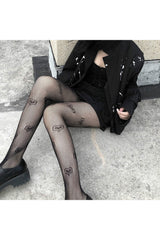 Goth Heart Pattern Tights Fishnet