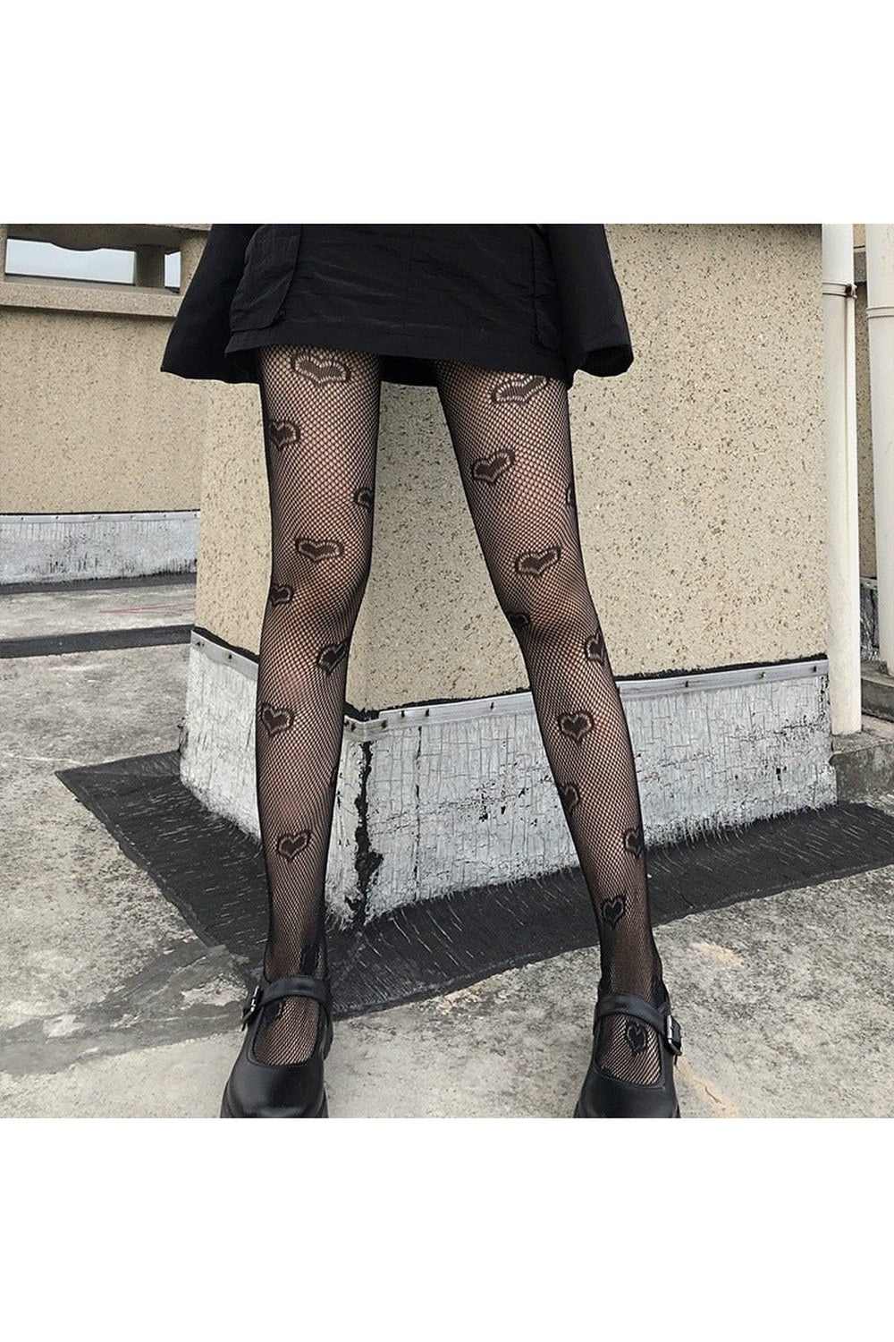 Goth Heart Pattern Tights Fishnet