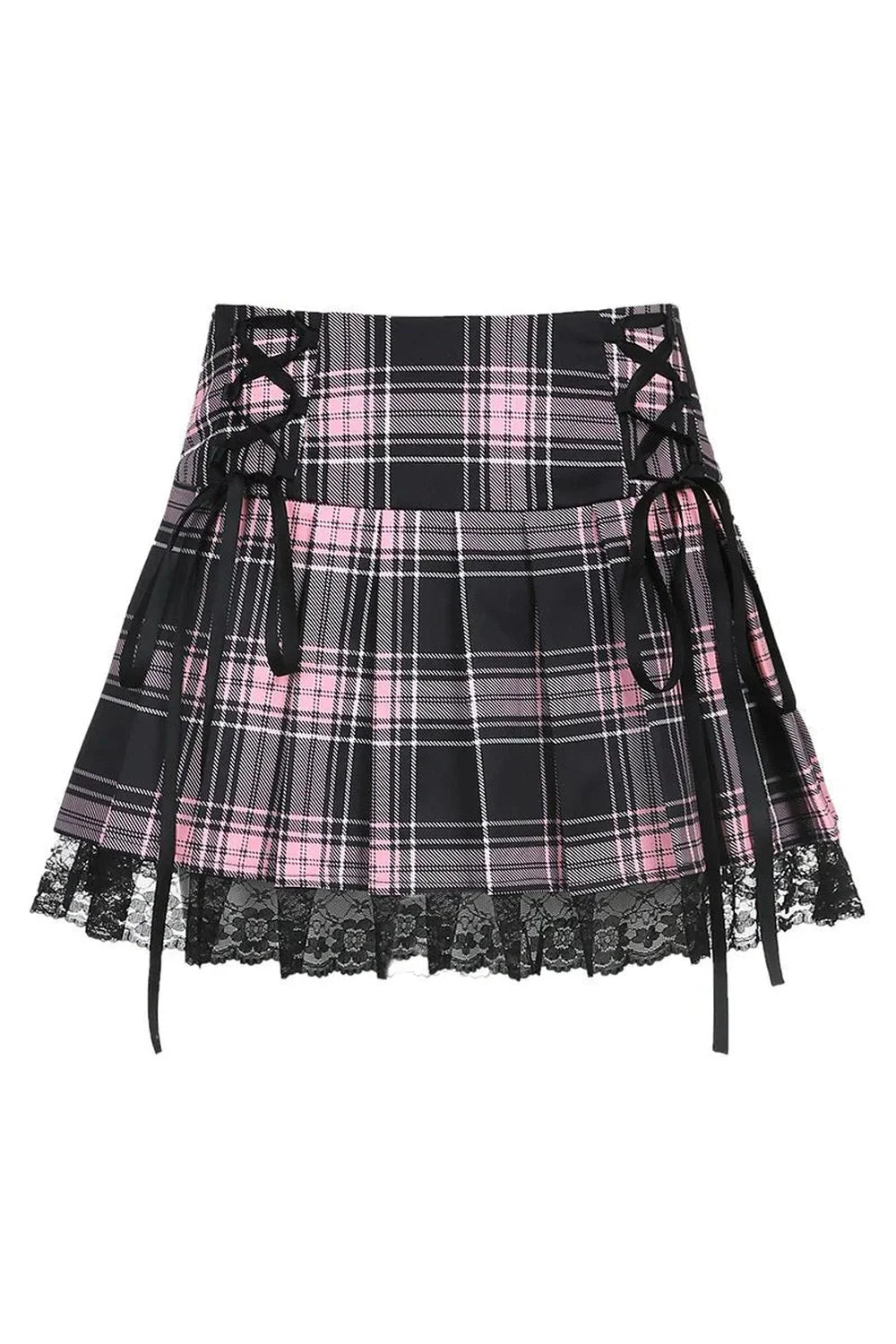 Goth Lace Trim Plaid Skirt