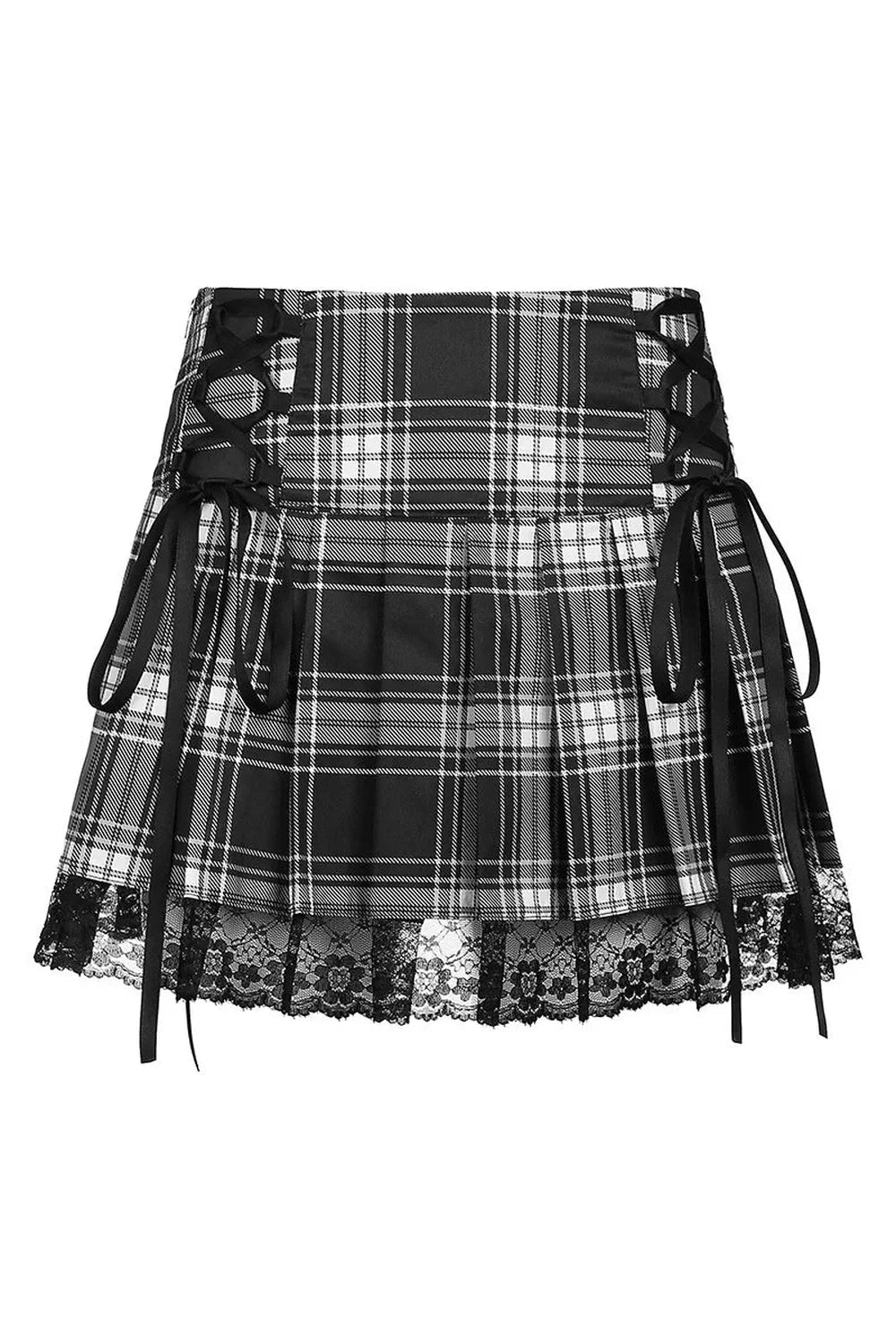 Goth Lace Trim Plaid Skirt