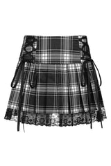 Goth Lace Trim Plaid Skirt