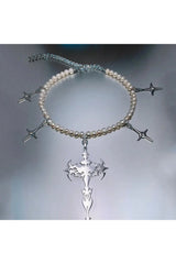 Goth Pearl Cross Necklace