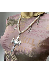 Goth Pearl Cross Necklace