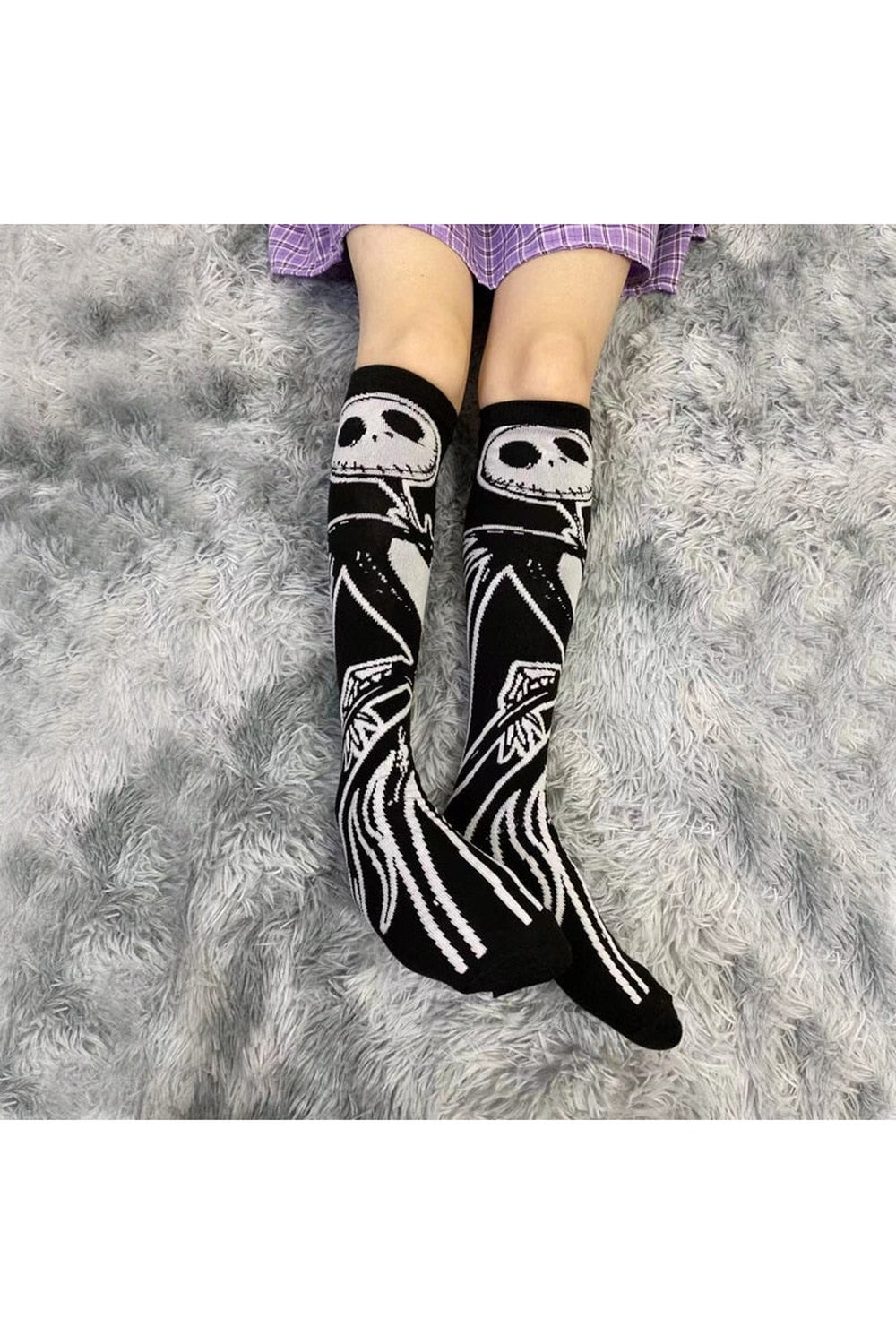 Goth Skeleton Pattern Knee Socks